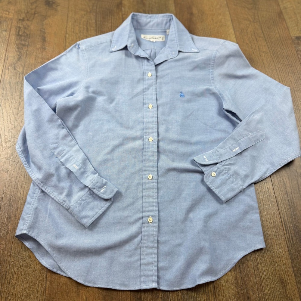 Vintage Gloria Vanderbilt Blue Oxford Button Down Shirt‎ Swan Logo Size 10